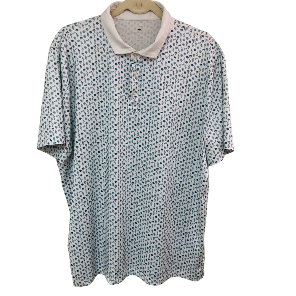 Grayson & Dunn Golf Polo Shirt Flamingo Cocktails AOP Performance Preppy Mens XL